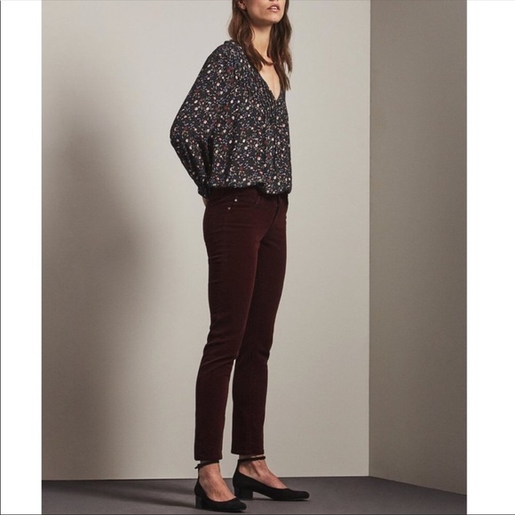 AG ADRIANO GOLDSCHMIED THE PRIMA BURGUNDY CORDUROY MID RISE CIGARETTE PANTS - Picture 1 of 8